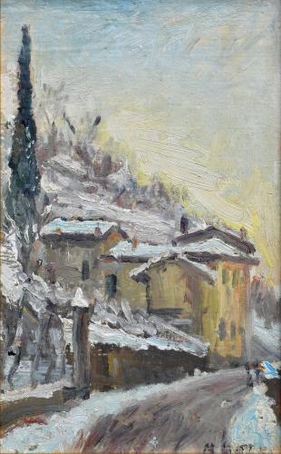 Neve in Costalunga- 35x22- Olio- Anni '50[0747]